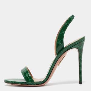 Aquazzura Green Croc Embossed Patent Leather so nude Ankle Strap Sandals Size 37