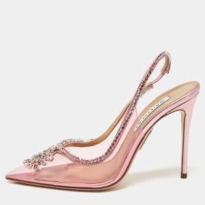 Aquazzura Pink PVC and Leather Seduction Slingback Pumps Size 38