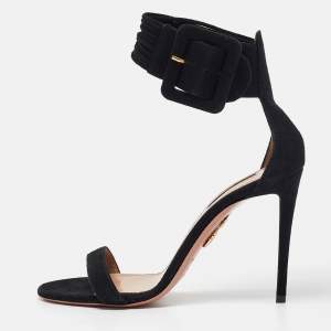 Aquazzura Black Suede Ankle Strap Sandals Size 39