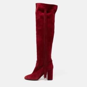 Aquazzura Red Suede Knee Length Boots Size 39