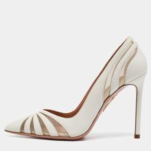 Aquazzura Cream Leather and Mesh the spy Pumps Size 36