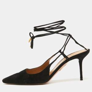 Aquazzura Black Suede Ankle Wrap Ambra Pumps Size 40