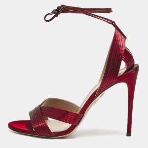 Aquazzura Burgundy Leather Ari Ankle Wrap Sandals Size 41