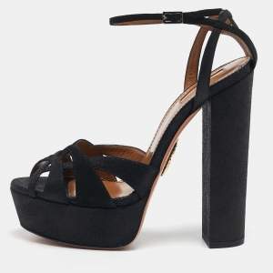 Aquazzura Black Texture Suede Luna Platform Sandals Size 40