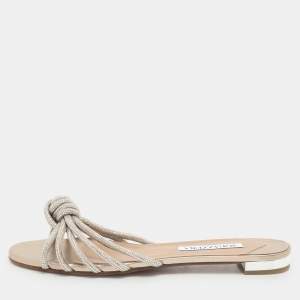 Aquazzura Beige Crystal Embellished Suede Celeste Flats Size 38