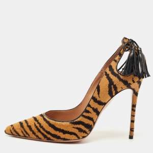 Pre Owned Aquazzura Black/Brown Calf Hair Forever Marilyn Pumps Size 38.5