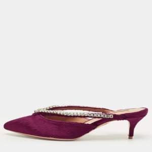 مملوكة مسبقًا Aquazzura Sabine Size 38 Burgundy Velvet Crystal Embellished Mules