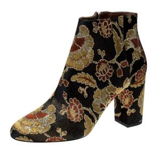 Pre Owned Aquazzura Multicolor Floral Brocade Fabric Brooklyn Oriental Ankle Boots Size 40