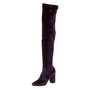 Pre Owned Aquazzura Purple Velvet Knee High Boots Size 39