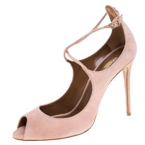 Pre Owned Aquazzura Pink Suede Zani Ankle Strap Pumps Size 40.5