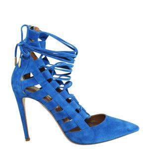 Pre Owned Aquazzura Blue Suede Tie-Up Pumps