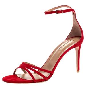 Pre Owned Aquazzura Red Suede Very Purist Ankle Strap Sandals Size 38.5