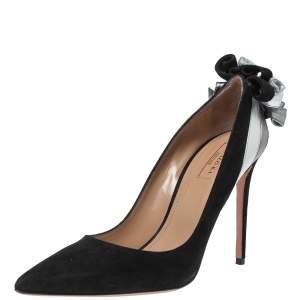 Pre Owned Aquazzura Black/Silver Suede and Leather Fire Pumps Size 40