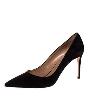 Pre Owned Aquazzura Black Suede Leather Simply Irresistible Pointed Toe Pumps 41