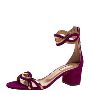 Pre Owned Aquazzura Purple Suede Leather Moon Ray Ankle Cuff Sandals Size 39