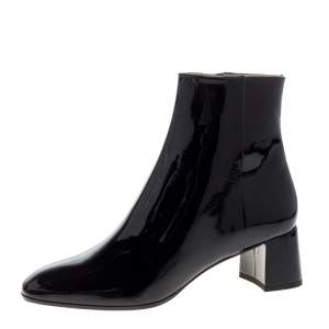 Pre Owned Aquazzura Black Patent Leather Grenelle Ankle Booties Size 37