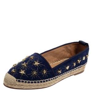 Pre Owned Aquazzura Blue Suede Cosmic Star Espadrilles Size 37