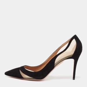 Pre Owned Aquazzura Black Suede and Mesh Savoy Pumps Size 41