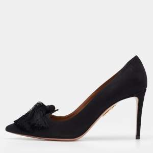 Pre Owned Aquazzura Black Suede Love Tassel Pointed Toe Pumps Size 39