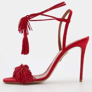 Pre Owned Aquazzura Red Suede Wild Thing Ankle Wrap Sandals Size 41
