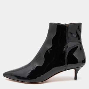 Pre Owned Aquazurra Black Patent Pointed Ankle Boots Size 38.5