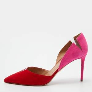 Pre Owned Aquazzura Red/Pink Suede and PVC Pointed Toe Sharp Pumps Size 39.5