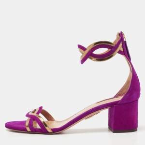 Pre Owned Aquazzura Purple/Gold Suede and Patent Leather Moon Ray Sandals Size 39