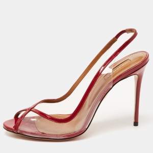 Pre Owned Aquazzura Red PVC and Patent Leather Trim Temptation Slingback  Pumps Size 39.5