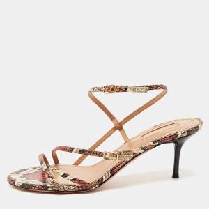 Pre Owned Aquazzura Multicolour Python Embossed Leather Ankle Strap Sandals Size 37 