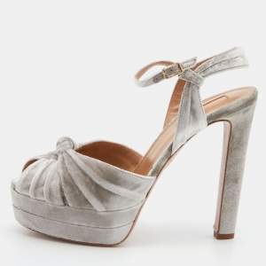 Pre Owned Aquazzura Grey Velvet Evita Platform Sandals Size 39