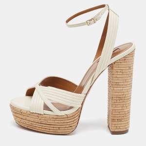 Pre Owned Aquazzura Cream Leather Sundance Platform Sandals Size 41