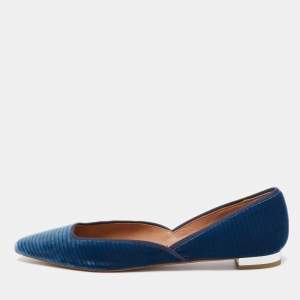 Pre Owned Aquazzura Blue Quilted Velvet Maia Ballet Flats Size 36.5