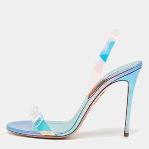 Pre Owned Aquazzura Blue Iridescent PVC So Nude Slingback Sandals Size 38.5