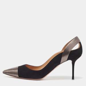 Pre Owned Aquazzura Black Suede and Leather Hello Lover Ankle Strap Pumps Size 40.5