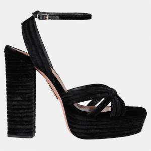 Pre Owned Aquazzura Velvet Block Heel Ankle Strap Sandals Size 36