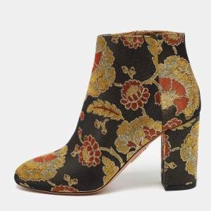 Aquazzura Multicolor Floral Brocade Fabric Zip Ankle Boots Size 37