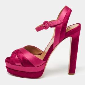 Pre Owned Aquazzura Pink Satin and Velvet Coquette Platform Sandals Size 38