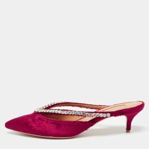 Aquazzura Pink Velvet Crystal Embellished Sabine Mules Size 38