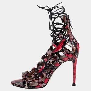 Aquazzura Multicolor Python Amazon Lace-up Sandals Size 38