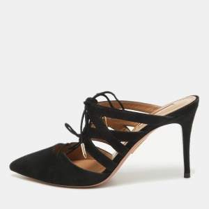 Aquazzura Black Suede Belgravia Mules Size 35.5