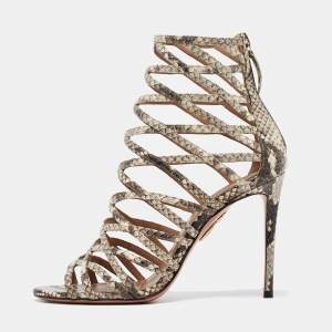 Aquazzura Beige Snakeskin Embossed Leather knockout Gladiator Sandals Size 36.5