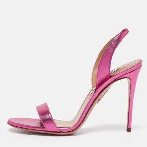 Pre Owned Aquazzura Metallic Leather Ankle Strap Sandals Size 38