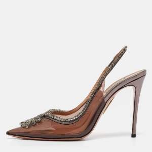 Aquazzura Metallic/Transparent Leather and PVC Seduction Pumps Size 38