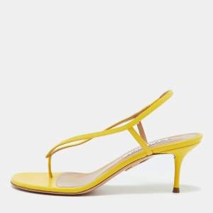 Pre Owned Aquazzura Yellow Leather Divina Slingback Sandals Size 36