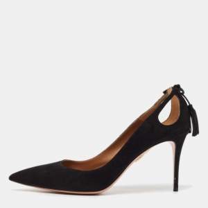 Pre Owned Aquazzura Black Suede Forever Marilyn Tassel Pumps Size 41