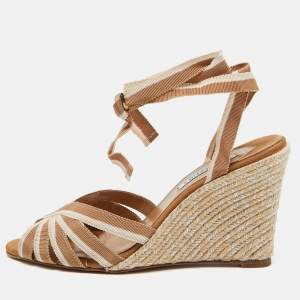 Aquazzura Beige Fabric Marinaia Espadrille Wedge Sandals Size 40