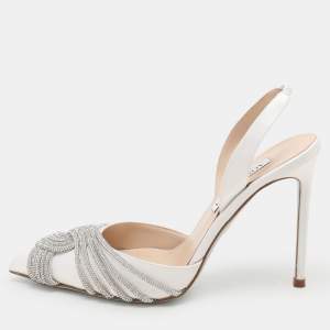 Aquazzura White Satin Gatsby Slingback Pumps Size 37
