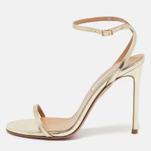 Pre Owned Aquazzura Gold Leather Olie Sandals Size 37
