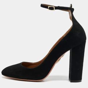 Aquazzura Black Suede Alix Mary Jane Pumps Size 38