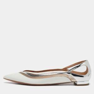 Aquazzura White/Silver Leather Cinemax Ballet Flats Size 38